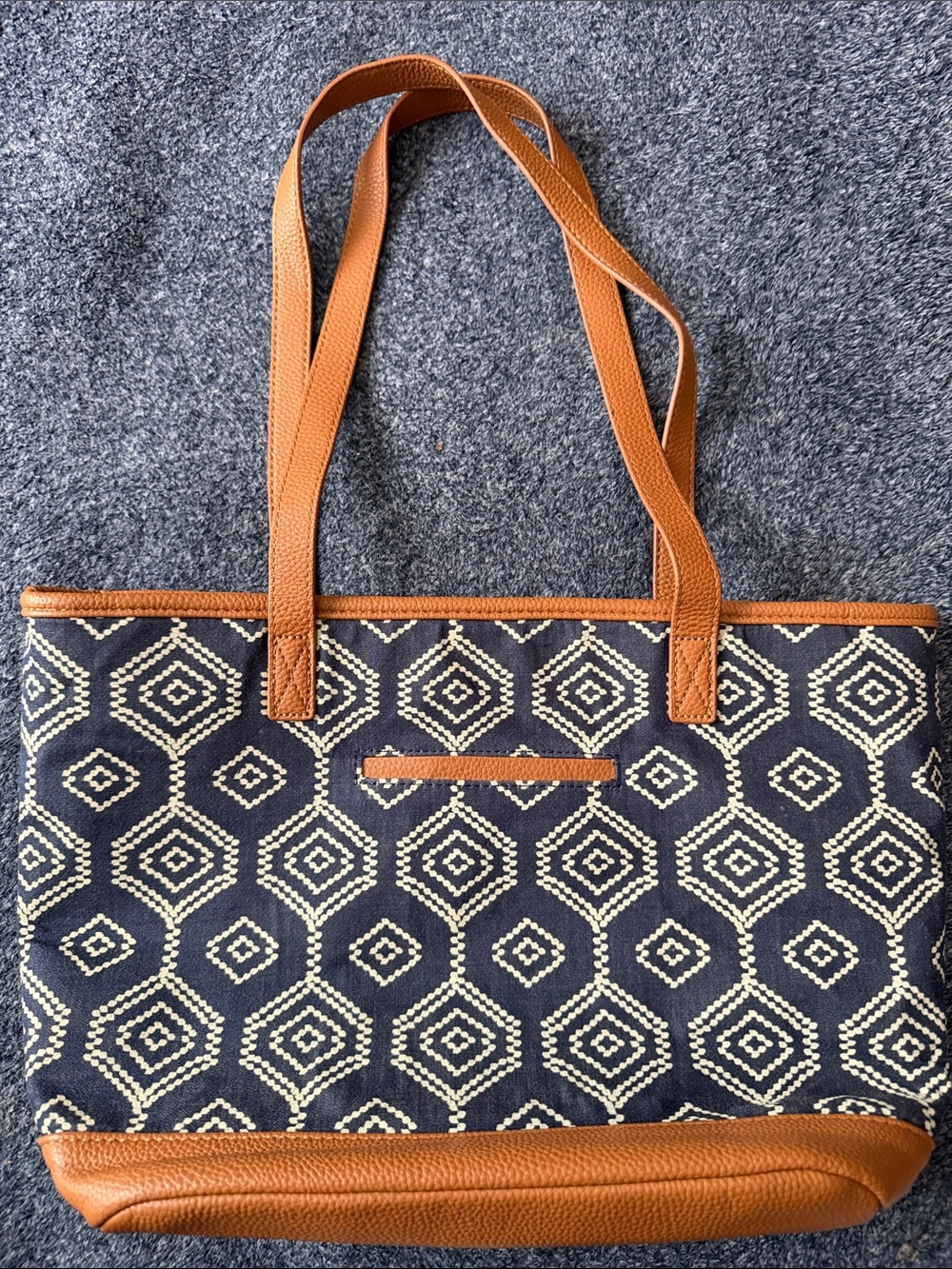 thirty-one Navy and Tan Geometric Canvas Tote